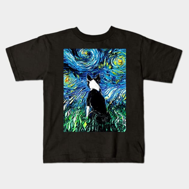 Boston Terrier Starry Night Kids T-Shirt by sagittariusgallery